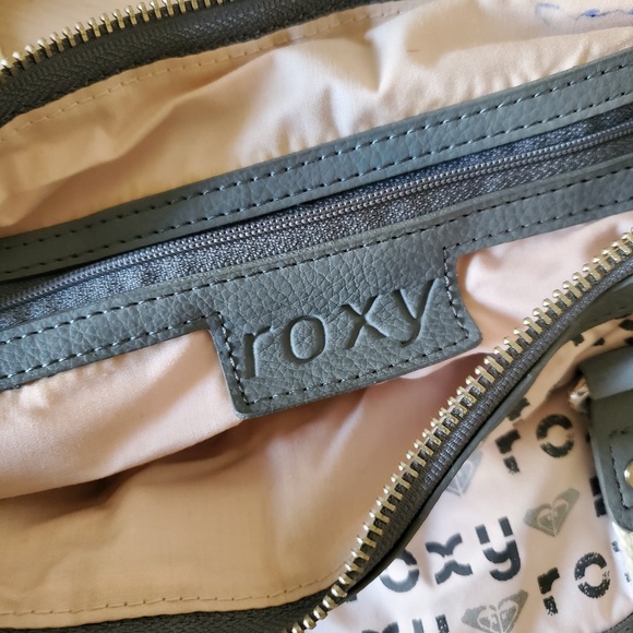 ROXY Grey Tan Silver Roxy Logo Satchel Soft Shell Handbag Purse Very Cute - Picture 2 of 8